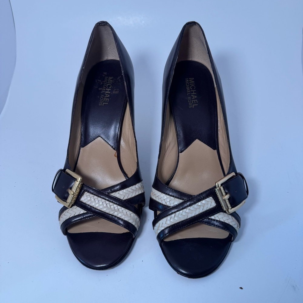 Michael Kors Chocolate and Cream Women's Open Toe Pump